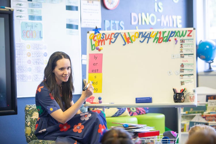 Teacher with students in a classroom